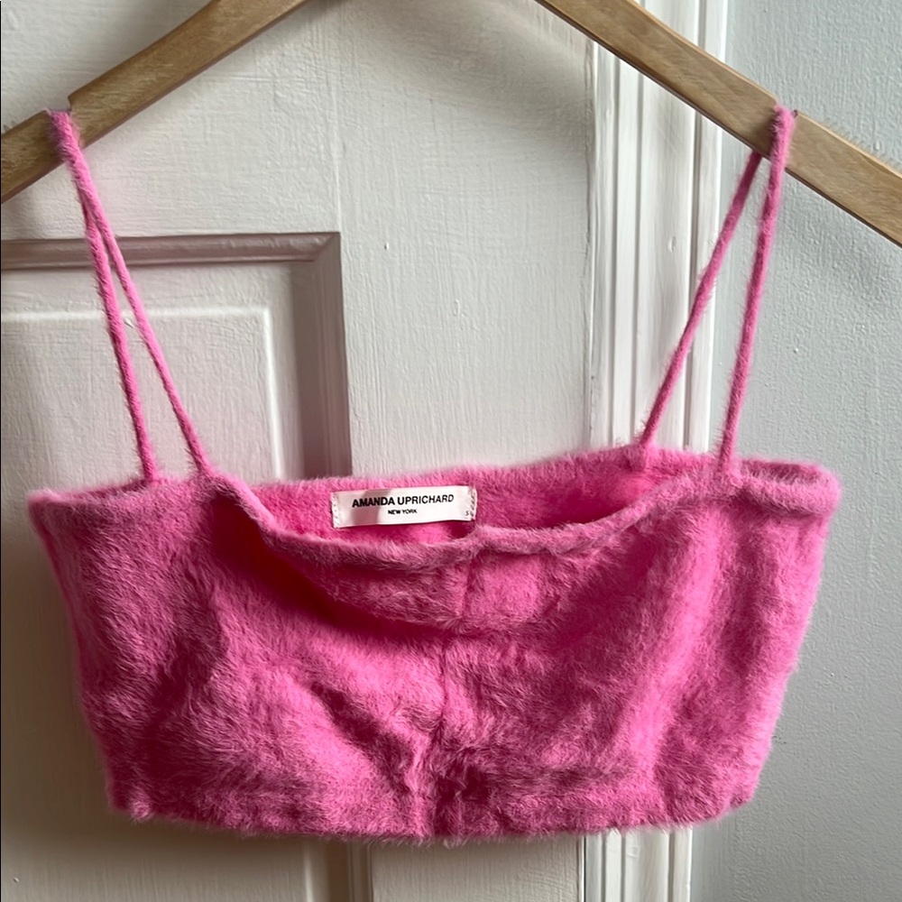Amanda Uprichard Pink Crop Top Plush Spaghetti Straps revolve